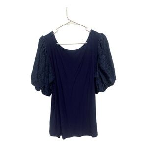 Navy Blue Top with Lace Sleeves